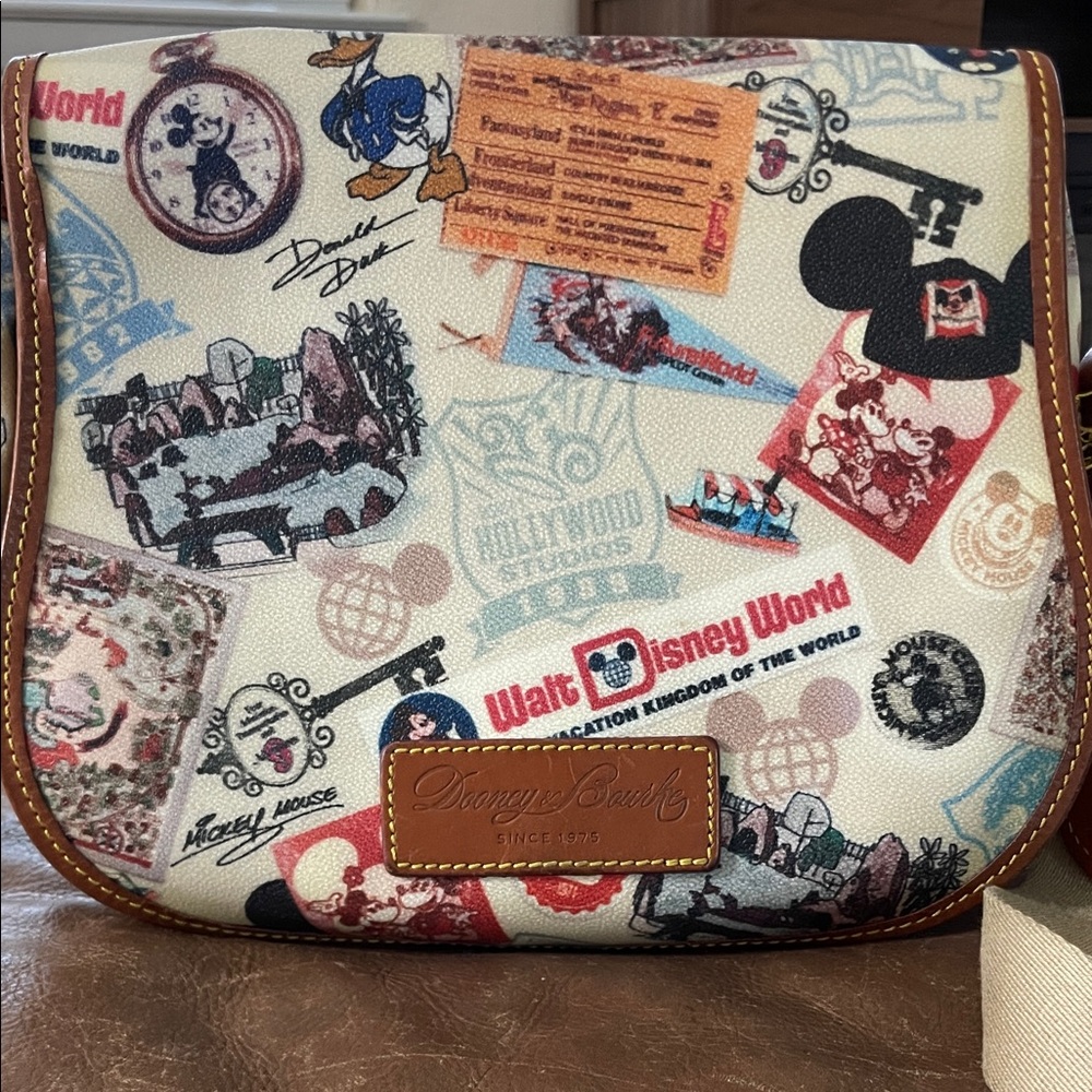 Disney Cream and Brown Crossbody Bag with Vintage Graphics